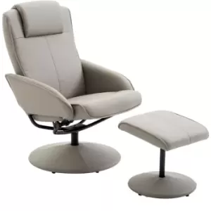 Image of Homcom - Adjustable Recliner Swivel Leather Armchair 360° Rotatable w/ Footrest - Grey