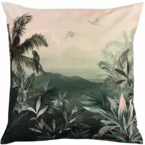 Image of Furn Jungle Botanical Print Outdoor Cushion Cover, Blush/Forest, 43 x 43 Cm