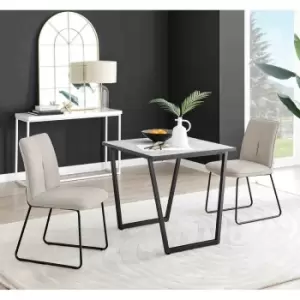 Image of Furniture Box Carson White Marble Effect Square Dining Table and 2 Taupe Halle Chairs