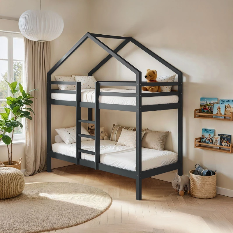 Image of Flair Nest House Bunk Bed in Grey Size: EU Single Grey Unisex EU Single