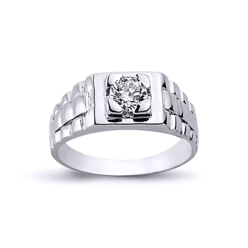 Image of Jewelco London Mens Rhodium Plated Silver CZ Watch Style Solitaire Ring 6mm 8mm - ARN110 Silver