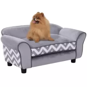Image of PawHut Dog Sofa Bed for XS-Sized Dogs, Cat Sofa with Soft Cushion, Pet Chair Lounge with Washable Cover, Removable Legs, Wooden Frame - Grey