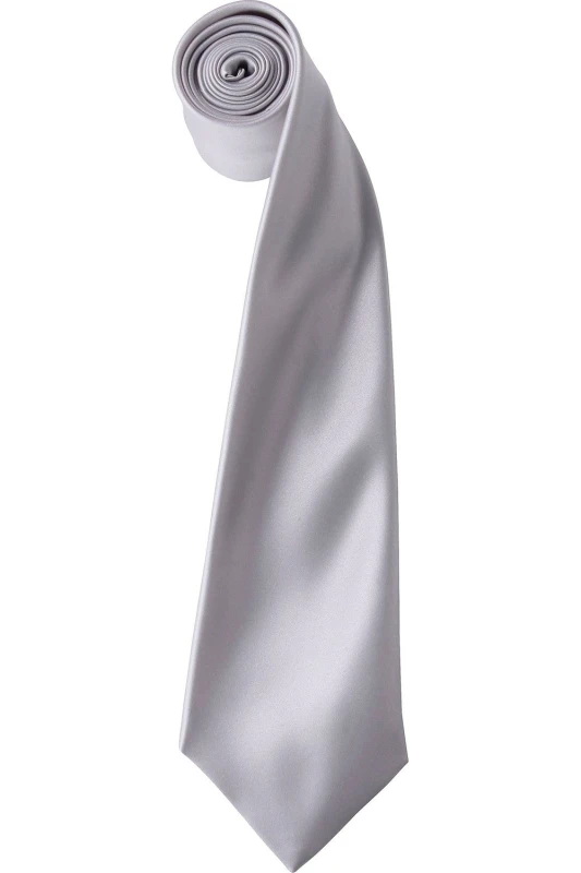 Image of Premier Premier Men Plain Satin Tie (Narrow Blade) in Silver Silver One Size Male 5055805451903