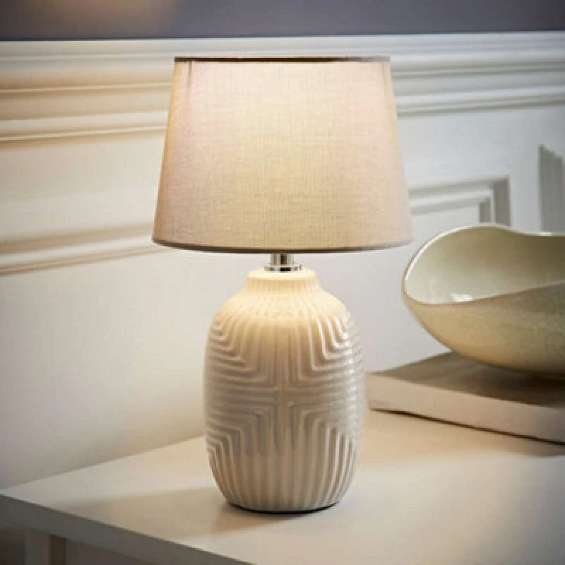 Image of ValueLights ValueLights Harrison Tapered Shade Grey Geometic Ribbed Pattern Gloss Table Lamp Size: Small Grey Small Unisex 5016529272168