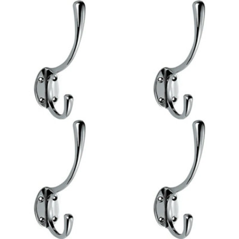 Image of Loops 4x Victorian Hat & Coat Hook on Oval Backplate 64mm Projection Polished Chrome Multi