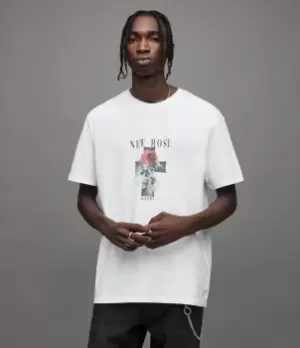 Image of AllSaints Mens Risen Crew T-Shirt, Optic White, Size: XL