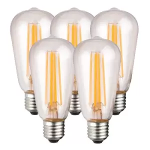 Image of 8 Watts ST64 E27 LED Bulb Clear Warm White Dimmable, Pack of 5