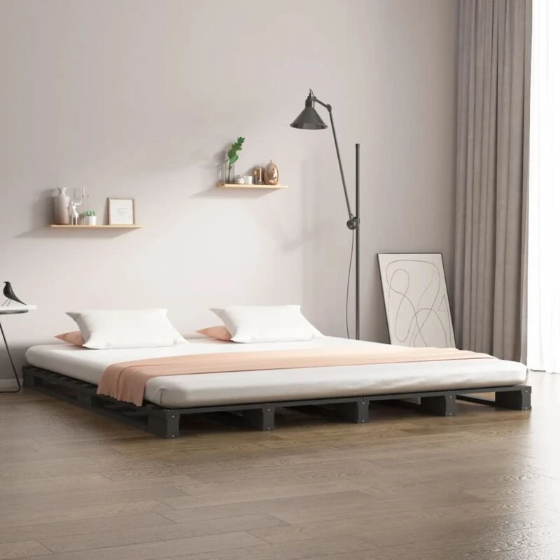 Image of Vidaxl Pallet Bed Grey 120X190 Cm Small Double Wood Pine, Grey 821429