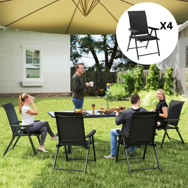 Image of Outsunny 4PCS Folding Chair w/ Breathable Mesh Fabric Seat, Black Black
