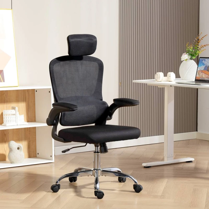 Image of HOMCOM HOMCOM Ergonomic Mesh Office Chair with Adjustable Headrest for Home in Black One Size Unisex 5063603308572