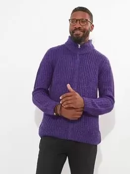 Image of Joe Browns Joe Browns Shore Zip Thru Knit - Purple, Purple Size M Men