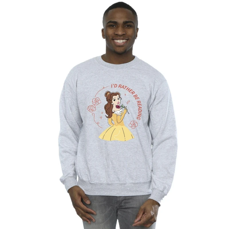 Image of Disney Men Beauty And The Beast I'd Rather Be Reading Sweatshirt in Grey Size: Small Grey S Male 5063153509986