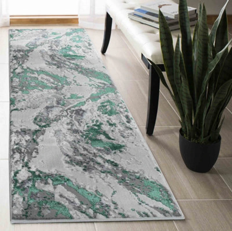 Image of Picasso Modern Waterflow Abstract Area Rugs Aqua 60X220 Cm