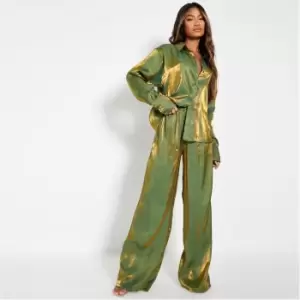 Image of I Saw It First Iridescent Satin Wide Leg Trousers Co-Ord - Green