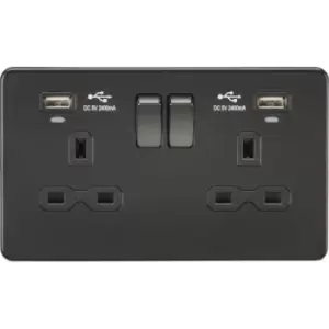 Image of MLA Knightsbridge 13A 2 Gang Socket With Dual USB (2.4A) W/LED Charge Indicators Matt Black - SFR9904NMBB