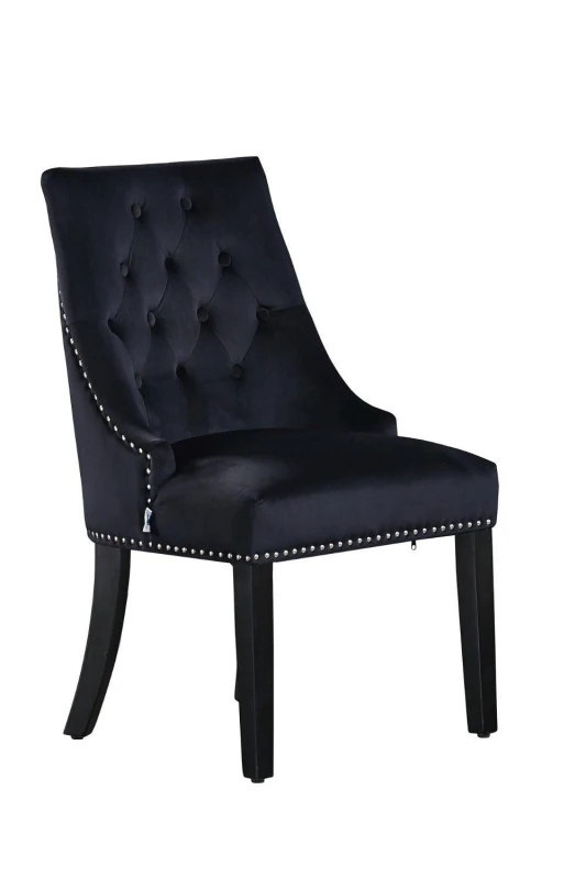 Image of Life Interiors Life Interiors Single Velvet Dining Chair Ergonomic Scoop Knockerback & Button Tufted Wood Legs in Black One Size Unisex 50607345