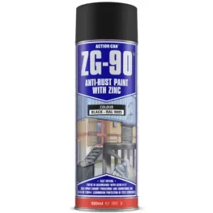 Image of ZG-90 Black Anti Rust Cold Zinc Galvanising Colour Spray Paint 500ml - Black - Action Can