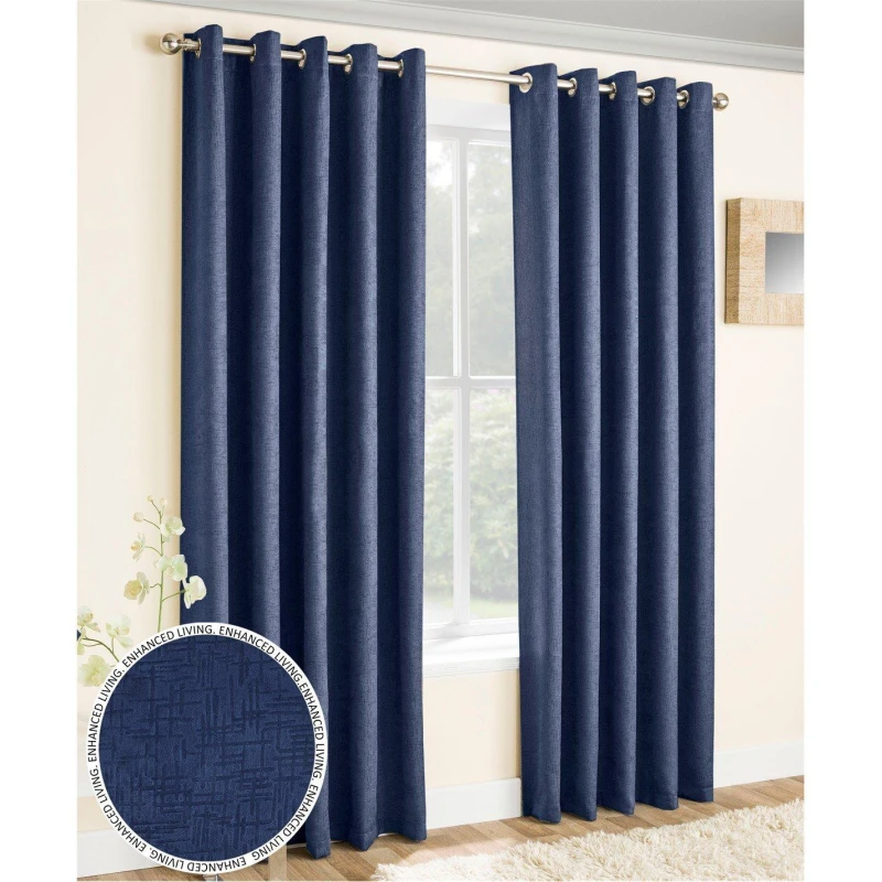 Image of Enhanced Living 'Vogue' Navy Eyelet Thermal Noise Reducing Dim Out Curtains Pair Navy
