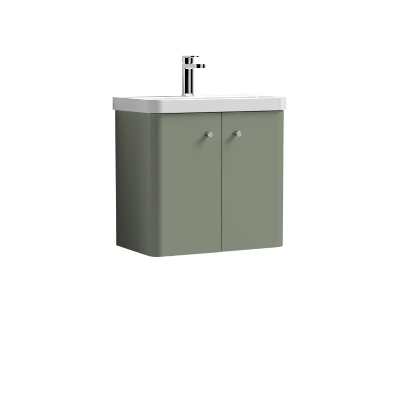 Image of Balterley Wall Hung 2 Door Vanity Unit with Ceramic Sink Satin Green 600mm Green