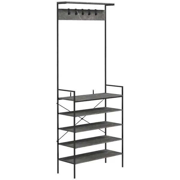 Image of HOMCOM Kitchen Bakers Rack Microwave Stand Coffee Bar with 5 Shelves Grey