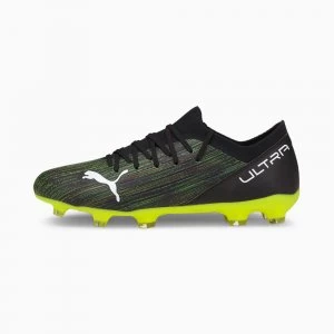 Image of PUMA Ultra 3.2 FG/AG Mens Football Boots, Black/White/Yellow Alert Size 8 Shoes