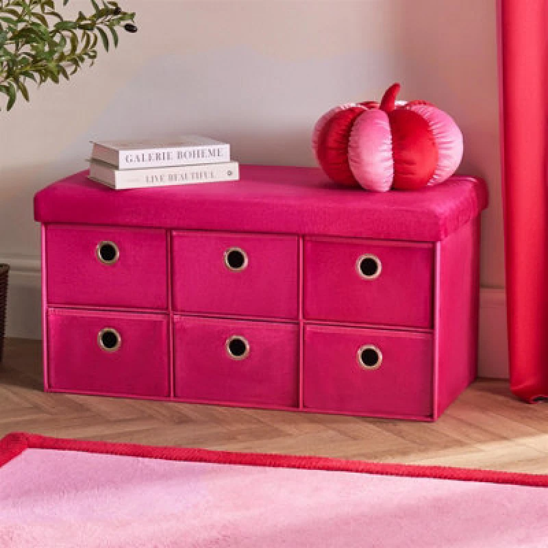 Image of OHS OHS Storage Cube Unit 6 Draw Ottoman Space Saving Velvet Chest Shoe Organiser in Pink Pink One Size Unisex 5027434232925