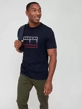 Image of Tommy Hilfiger Outline Linear Flag T-Shirt - Desert Sky, Desert Sky, Size S, Men