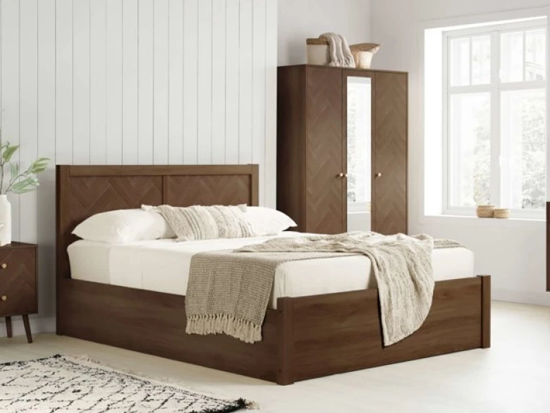 Image of Birlea Herringford Walnut Wooden Ottoman Bed Frame - 5ft King Size