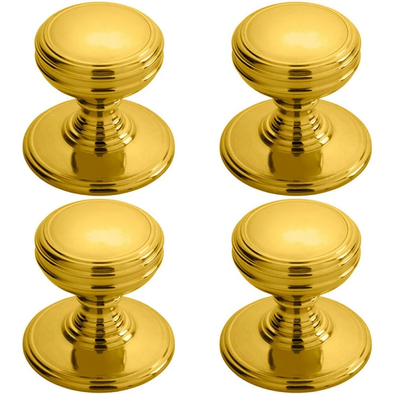 Image of Loops 4x Ringed Tiered Cupboard Door Knob 38mm Diameter Polished Brass Cabinet Handle Metallics unisex