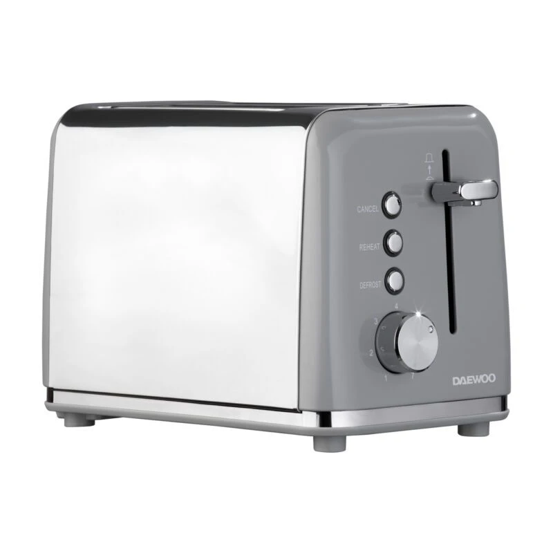 Image of Daewoo Daewoo 'Kensington' 2 Slice Toaster Stainless Steel Defrost Reheat 810W in Grey Grey One Size Unisex 5024996958584