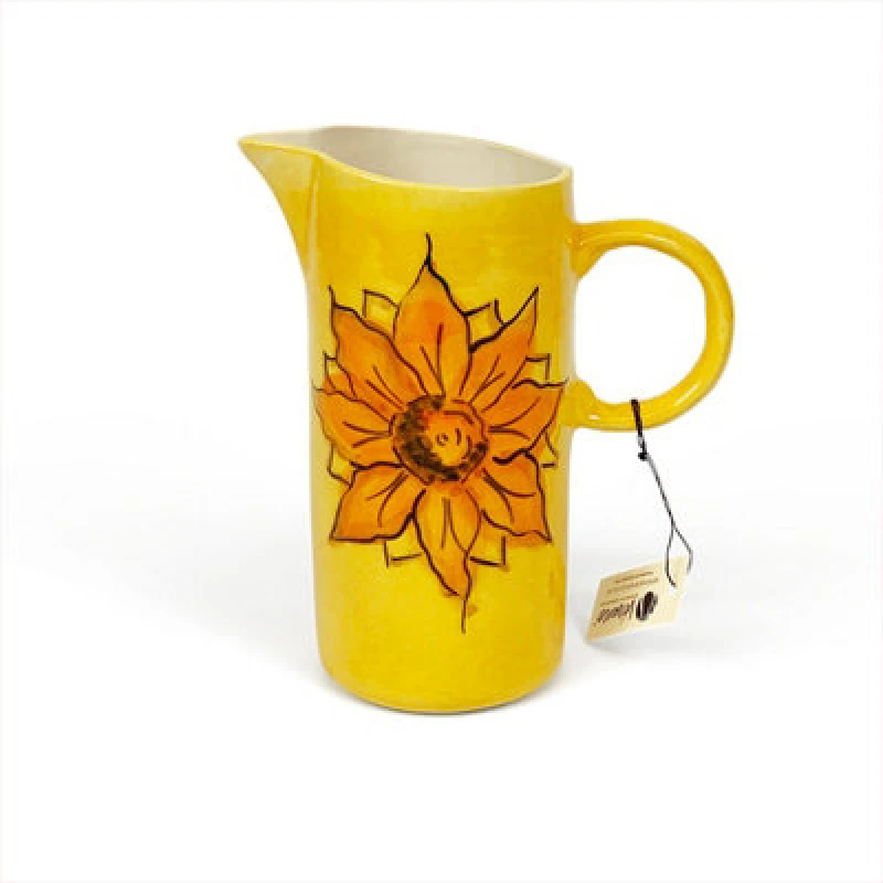 Image of Verano Spanish Ceramics Sunflower Hand Painted Ceramic Kitchen Dining Tall Jug 10Cm X 23.5Cm