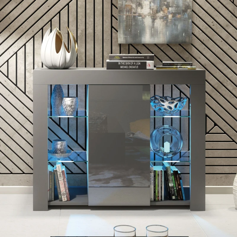 Image of Creative Furniture Harbor Sideboard 97cm - A Stylish and Functional Cabinet with Gloss Doors and LED Lights Dark Grey