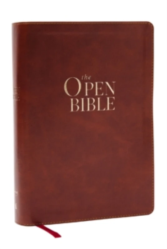 Image of The Open Bible: Read and Discover the Bible for Yourself (NKJV Brown Leathersoft, Red Letter, Comfort Print) Leather / fine binding