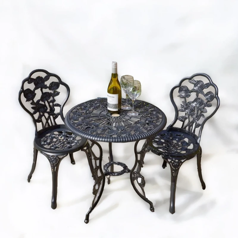Image of Rafaelo Mobilia Set of 3 Cast Iron Bistro Table & Chair in Grey Grey Unisex