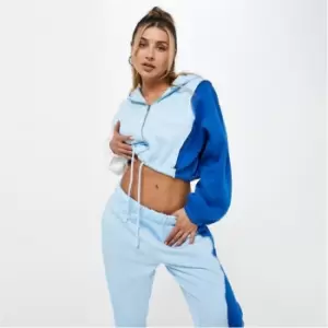 Image of Missguided Colourblock Curved Seam Cropped Hoodie - Blue