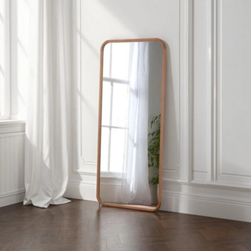 Image of Yearn Solid Oak Curved Full Length Leaner Wall Mirror Natural