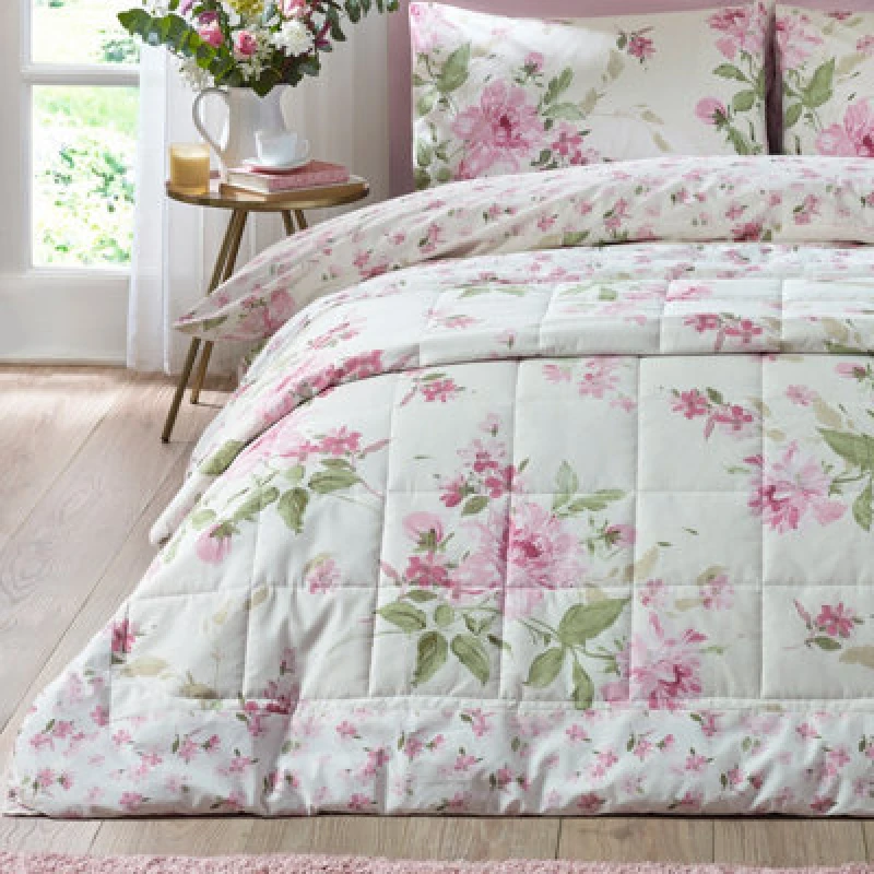 Image of Catherine Lansfield Avebury Floral 220cm x 230cm Reversible Bedspread Cream
