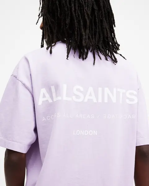 Image of Allsaints Access Short Sleeve Back Print T-Shirt - Light Purple Light Purple VXDYT Male 2XL,L,M,S,XL