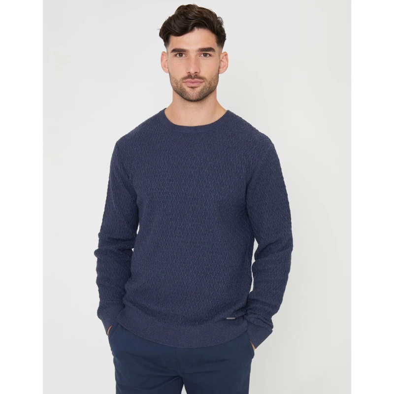 Image of Threadbare 'Staleyhall' Mini Cable Knit Crew Neck Jumper Blue