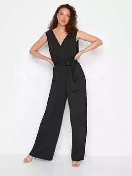 Image of Long Tall Sally Tall Black Pleated Jersey Jumpsuit, Black, Size 18-20, Women