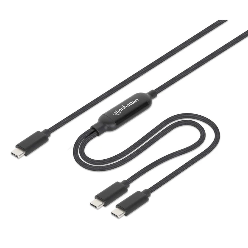 Image of Manhattan Manhattan Dual USB-C to USB-C Charging Cable, 100W, 2m, Male to Two Males, Smart Power Splitter Cable, Charges Two Devices from One USB-C PD