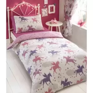 Image of Portfolio Home Kids Club Divine Unicorns & Stars Double Size Duvet Cover & Pillow Cases Bed Set Pink