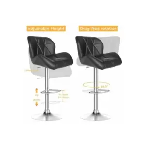 Image of Modern Set of 2 Bar Stools Height Adjustable Counter Swivel Chairs pu Leather Bar Chairs for Home&Kitchen (Black) - Black