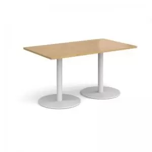 Image of Monza rectangular dining table with flat round white bases 1400mm x