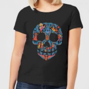 Image of Coco Skull Pattern Womens T-Shirt - Black