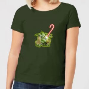 Image of Star Wars Candy Cane Yoda Womens Christmas T-Shirt - Forest Green - XL