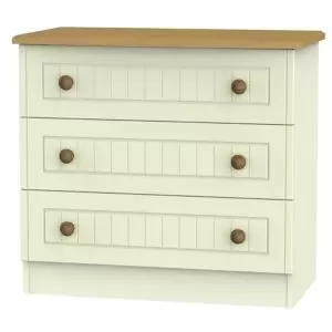 Image of Warwick Matt Cream Oak Effect 3 Drawer Bedside Chest (H)695mm (W)765mm (D)415mm