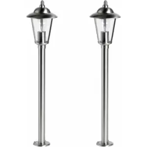 Image of 2 pack Outdoor Post Lantern Light Polished Steel Garden Gate Wall Path Lamp led