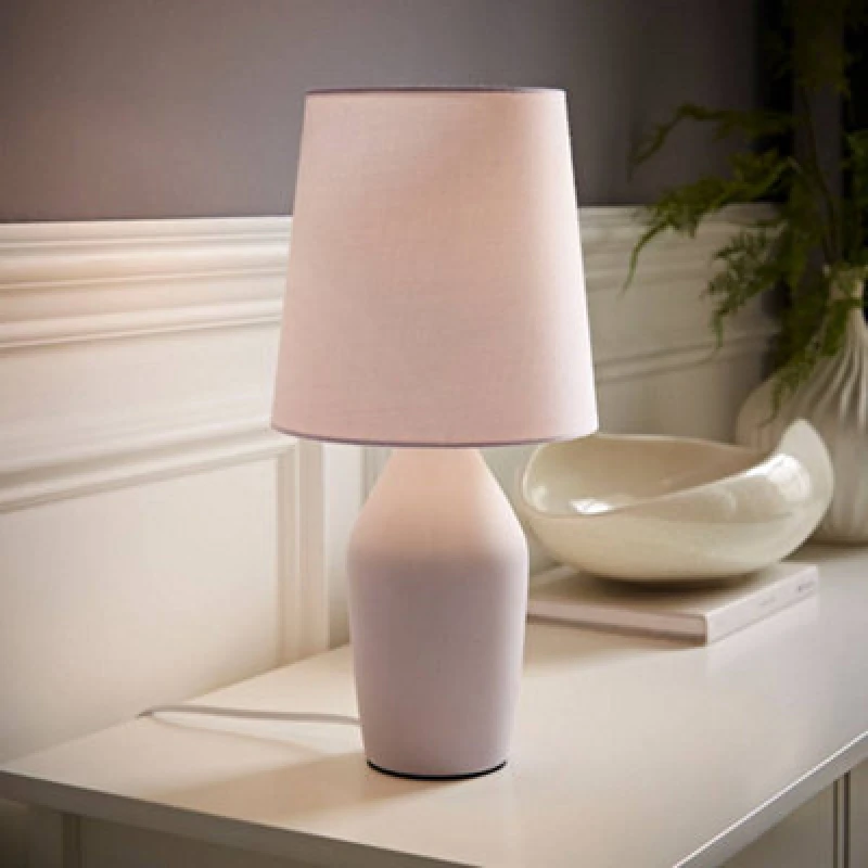 Image of ValueLights Arlo Compact Ceramic Table Lamp with Fabric Shade Lilac
