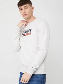 Image of Tommy Jeans Corp Logo Crew Sweatshirt - Light Grey Heather